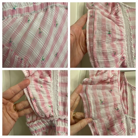 LoveShackFancy Leon Pink Pop Rock Floral Gingham Mini Dress Medium - Picture 14 of 15